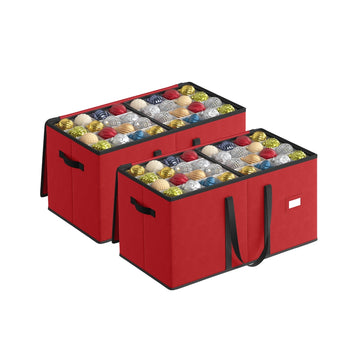 Set van 2 opbergboxen voor kerstballen met deksel | Kersenrood | 66x34x34 cm
