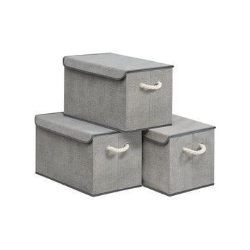 Opbergboxen met deksel 3-delige set | Duifgrijs | 50x30x30 cm
