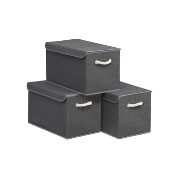Opbergboxen met deksel 3-delige set | Leigrijs | 50x30x30 cm