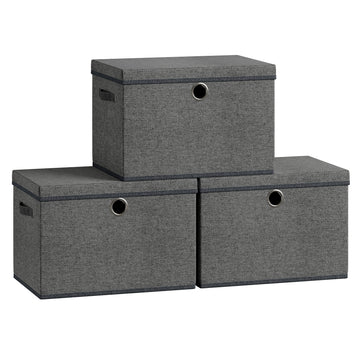 Opbergboxen met deksel 3-delige set | Schiefergrijs | 30x43x30 cm