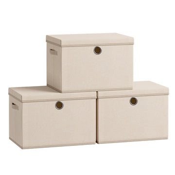 Opbergboxen met deksel 3-delig | Zandbeige | 30x43x30 cm