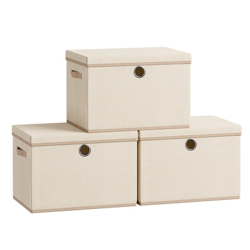 Opbergboxen met deksel 3-delige set | Cappuccinobeige | 43x30x30 cm
