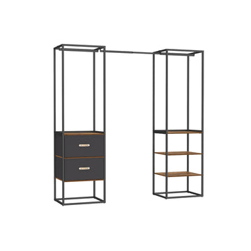 Open kledingkast vintage bruin - staal/MDF - verstelbare roede - 40 x (150-180) x 180 cm