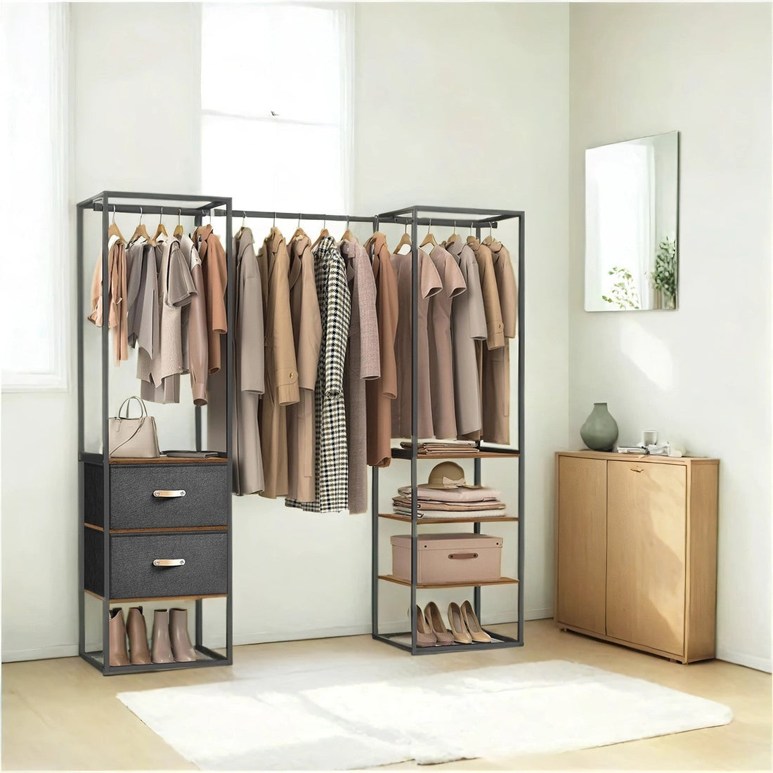 Offener Kleiderschrank aus Stahl und MDF – 40 x (150-180) x 180 cm – braun