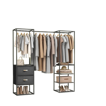Open kledingkast - kledingorganizer - opbergkast - staal & MDF - zwart - 40 x 150-180 x 180 cm