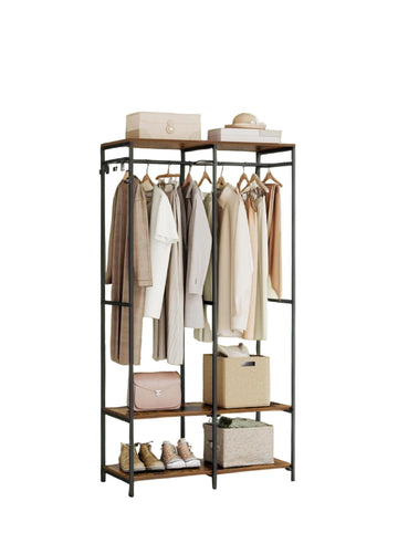 Kledingtrap van staal en spaanplaat - kledingorganizer - bruin - 40 x 94,5 x 180 cm