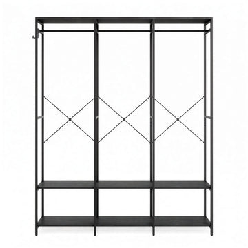 Kledingrek met kledingstang en planken | Zwart | 141x40x180 cm