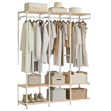 Kledingrek in trapvorm - staal & spaanplaat - 40 x 141 x 180 cm - wit/bruin