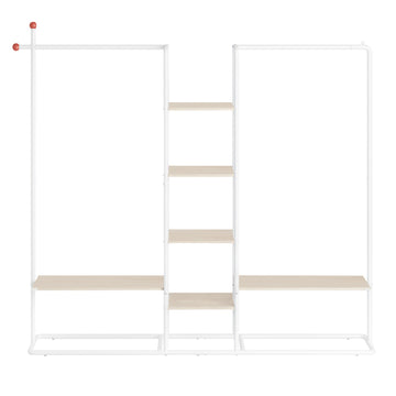 Open kledingrek met 6 planken, 2 kledingstangen en haken | Beige-wit | 163,6x33,8x175,3 cm