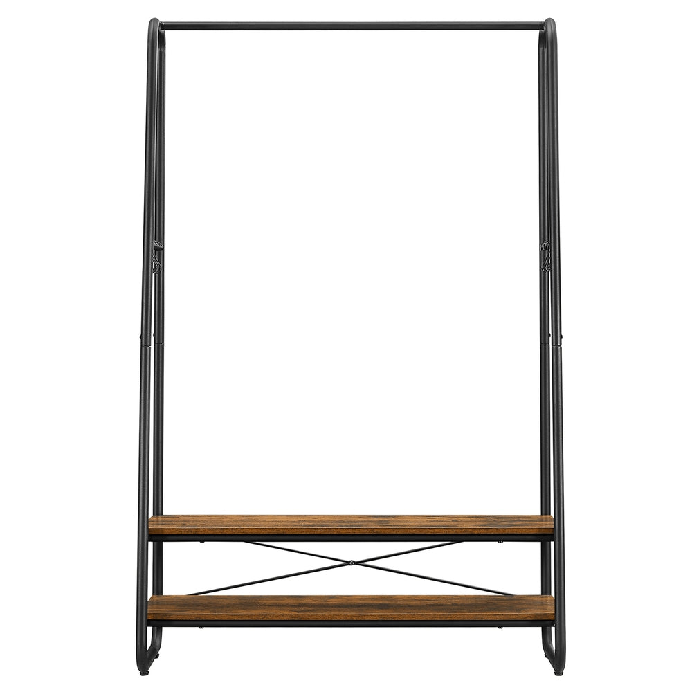 Kleiderständer mit 2 Ablagen und 6 S-Haken | Vintagebraun-Schwarz | 100x45x160 cm