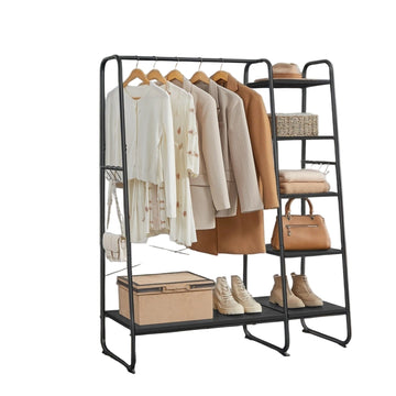 Kledingrek met trap - garderobe-organizer - zwart - 220 kg - 45 x 120 x 160 cm
