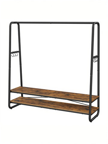 Kledingrek met kapstok en planken | Vintagebruin-Zwart | 138x45x160 cm