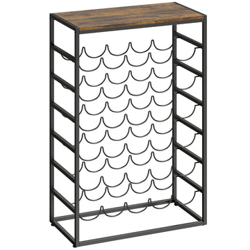 Wijnrek 30 flessen - Metalen flessenrek | Kleur: Rustiekbruin | Afmetingen: 59x30x88,5 cm