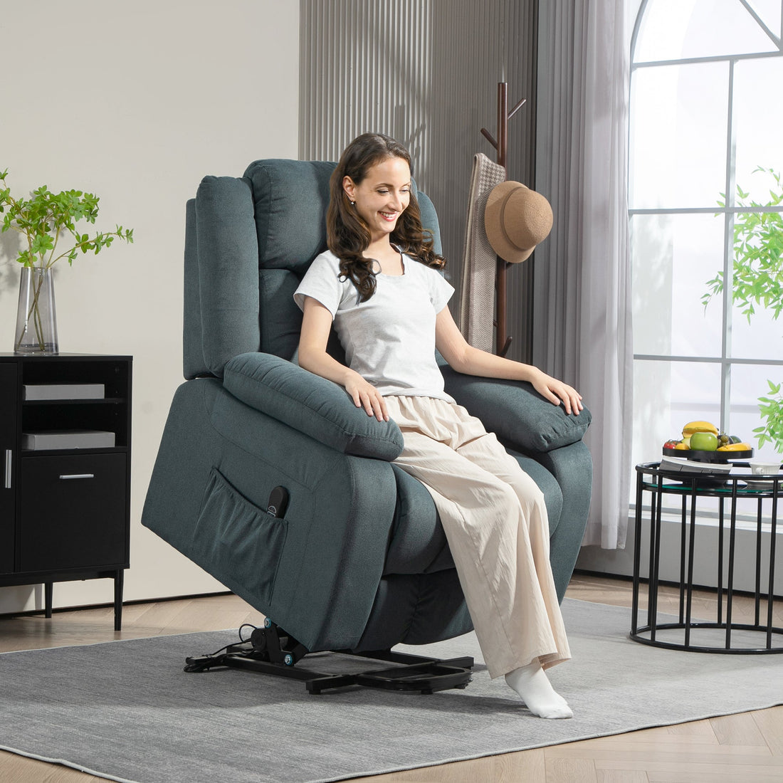 Elektrischer Aufstehsessel - Relaxsessel | Farbe: Grau | Abmessungen: 92x94x105 cm