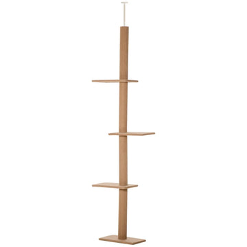 Kattenkrabpaal - Klimboom met 3 ligplateaus | Kleur: Bruin | Afmetingen: 27x43x228-260 cm