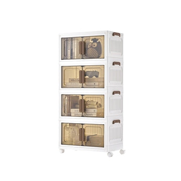 Stapelbare opbergboxen met wielen en deksel | Wit-transparant bruin | 45x26x91 cm