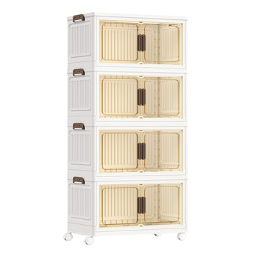 Organizer op wielen met 4 niveaus en boxen met deksel | Wit | 60x32,5x120 cm