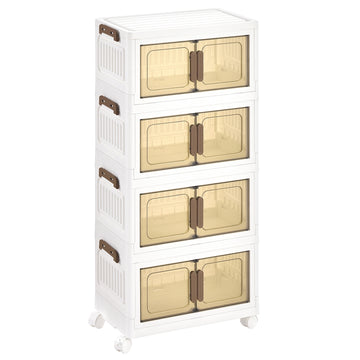 Organizer op wielen met 4 niveaus en dekselboxen | Wit | 45x26x91 cm