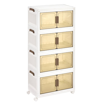 Organizer op wielen met 4 niveaus en boxen met deksel | Wit-transparant bruin | 55x31x111 cm