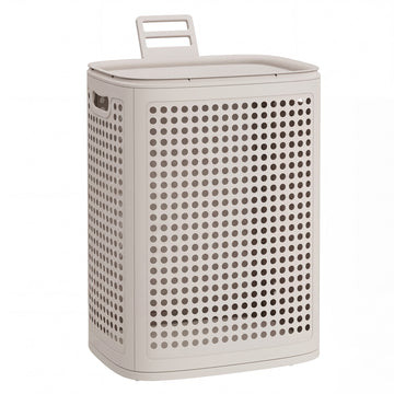 Smalle wasmand met deksel 75 l | Cappuccinobeige | 33x42,5x57 cm