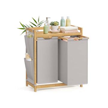 Wasmand met 2 vakken - Dubbele waszakken - Ruimtebesparend - 63 x 33 x 78 cm