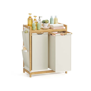 Wasmand met 2 vakken, 100 l, wit – ruimtebesparend, 63 x 33 x 78 cm