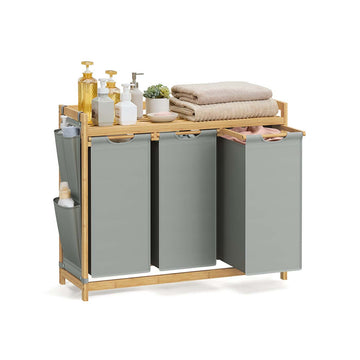 Wasmand met 3 vakken - 3 x 50 L - 94 x 33 x 78 cm - Grijs