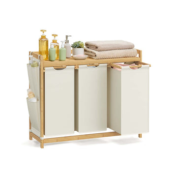 Wasmand 3 vakken, 150 l, kledingorganizer, wit – 94 x 33 x 78 cm