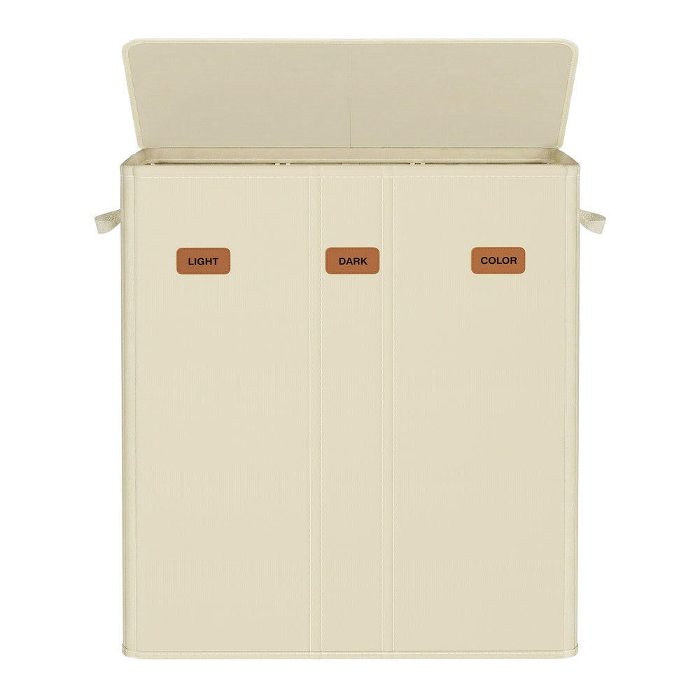 Tvättkorg med 3 fack, 160 l och lock | Vit | 33x64x75 cm