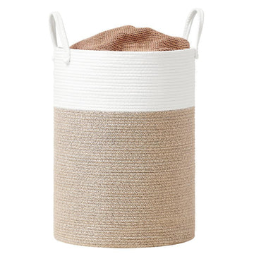 Wasmand 80 L voor kinderen van katoenkoord | Wit-grijsbruin | 40x40x60 cm