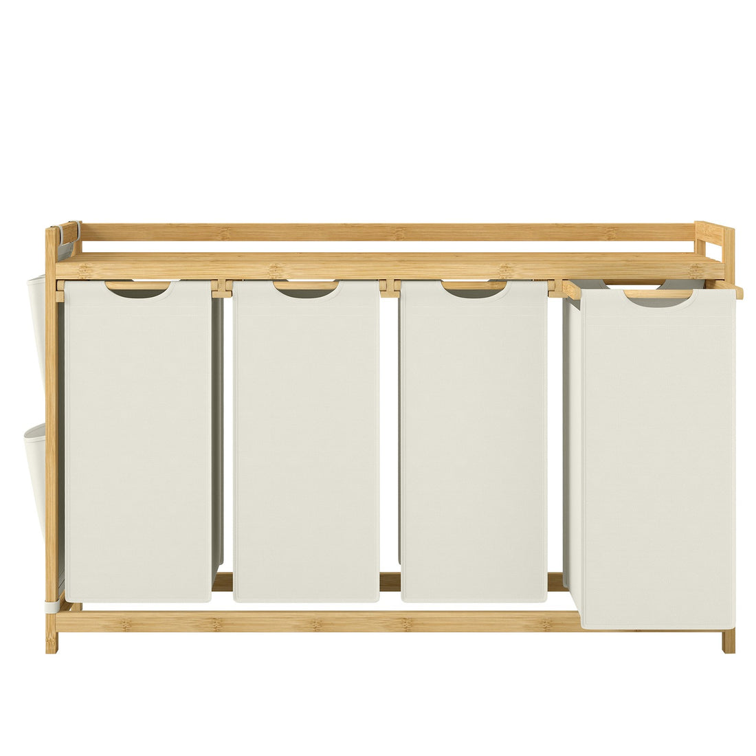 Tvättkorg med 4 fack i bambu, 200 l | Vit | 33x124,6x78 cm
