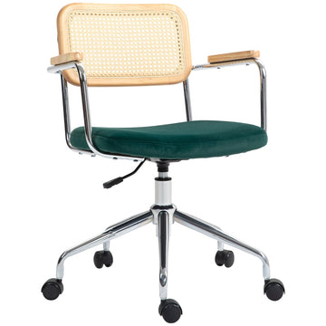 Boho bureaustoel met rattan rugleuning | Kleur: Groen | Afmetingen: 57x57x80-88 cm