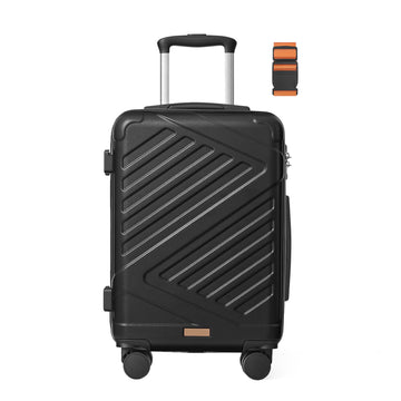 Handbagagekoffer met harde schaal, TSA-slot en kofferriem | Zwart | 36x20x55 cm