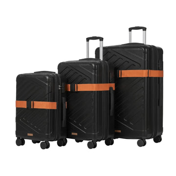 Kofferset met TSA-slot en koffergordel, uitbreidbaar | Zwart | 36x20x55, 45x25x65, 50x30x75 cm