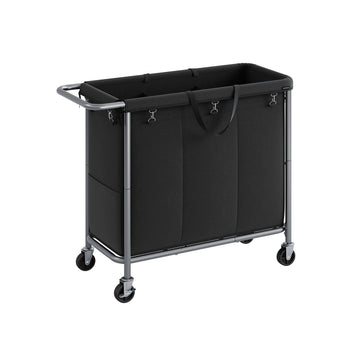 Wasmand op wielen, stalen frame, 600D Oxfordstof, 91 x 39 x 81 cm, zwart