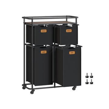 Wasgoed sorteerwagen met wielen – 4 uitneembare vakken – 72,4 x 33 x 109,1 cm