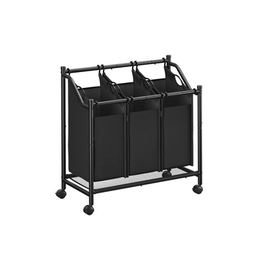 4-vaks wasmand sorteerwagen - zwart staal - 87,5x38,5x67/81 cm