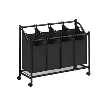 4-vaks wasmand met wielen - kledingorganizer - afneembare zakken - 105 x 38,5 x 81 cm