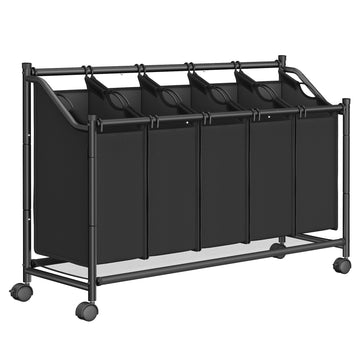 Wasmand met wielen, 4 vakken - wassorteerder - stevig en ruim - 105 x 38,5 x 67/81 cm