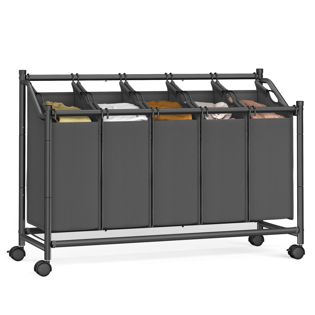 Wasmand op wielen met 4 vakken - Wassorteerder - Staal - 105 x 38,5 x 67 cm