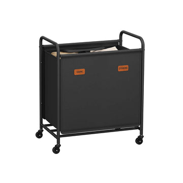 Wasmand met 2 vakken, wielen, 140 l, zwart, 59 x 40 x 91 cm
