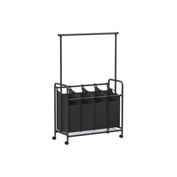 Waswagen met kledingrek - zwart - verrijdbaar - extra stevig - 108 x 44 x 172 cm