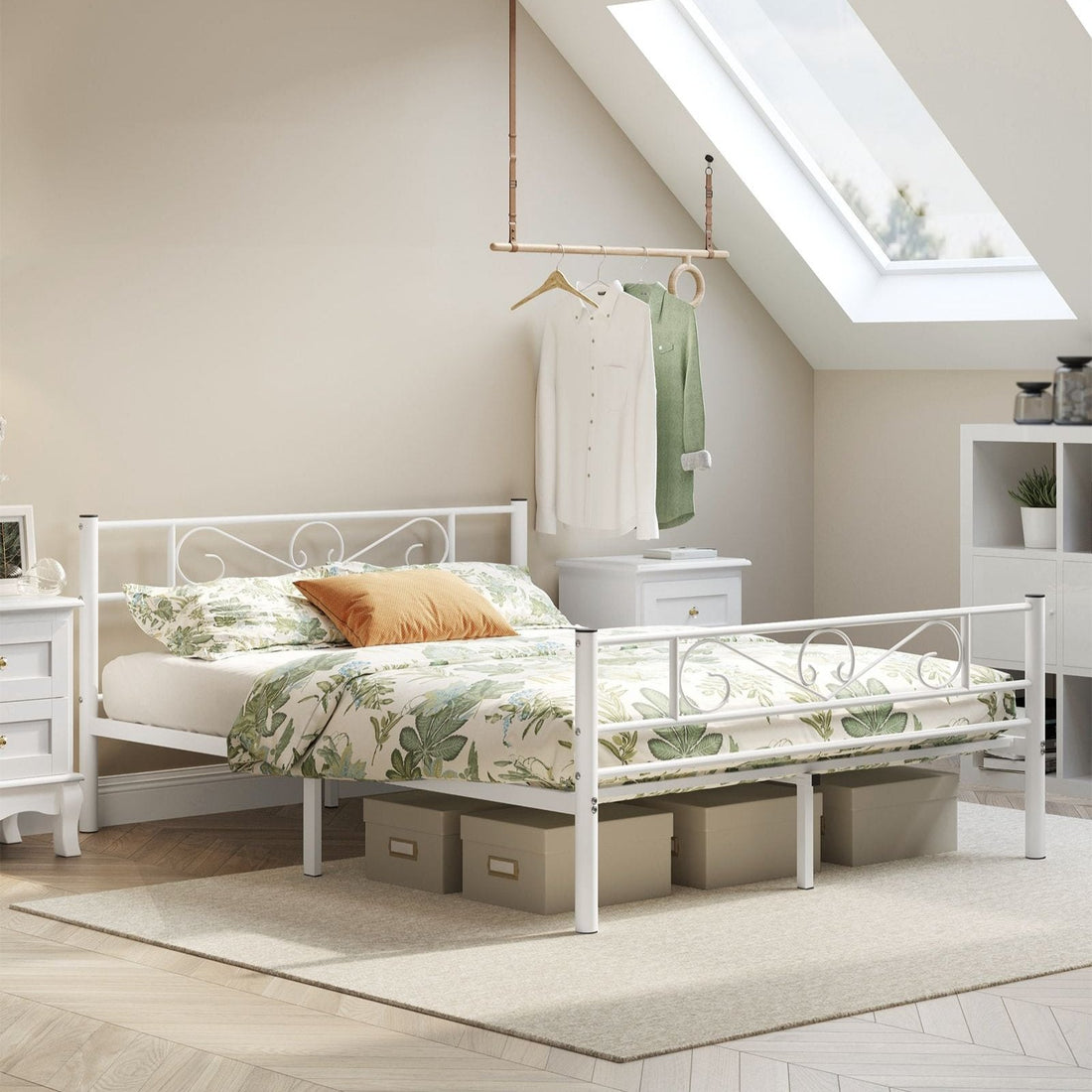 Wit metalen bedframe - kingsize - poedercoating - extra sterk - 207,6 x 161,8 x 86,4 cm