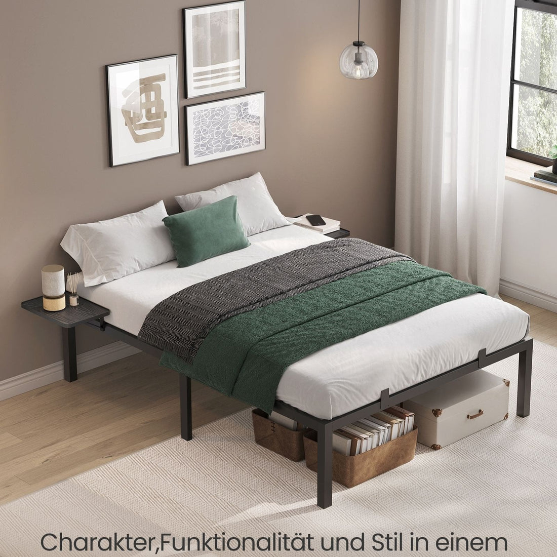 Schwarzes Metallbettgestell - pulverbeschichtet - 190 x 140 x 41,3 cm - hohe Tragfähigkeit
