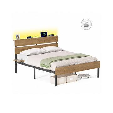 Bedframe 140x200 cm met verlichting | Natuurbruin | 147x215x100,3 cm
