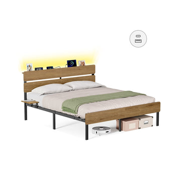 Doppelbedframe met verlichting 160x200 cm | Naturbruin | 167x215x100,3 cm