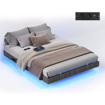 Bedframe 140 x 200 cm met zwevend effect en ledverlichting | Leisteengrijs | 140x200x26 cm