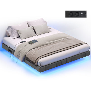 Bedframe 160x200 cm met LED, stopcontacten en USB | Schiefergrijs | 160x200x26 cm