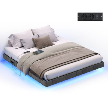 Bedframe 180 x 200 cm met LED, USB en stopcontacten | Schiefergrijs | 180x200x26 cm