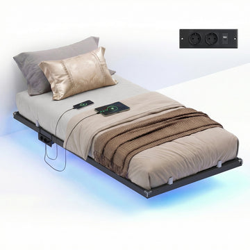Bedframe 90x200 cm met zwevend effect en ledverlichting | Tintenzwart | 90x200x26 cm